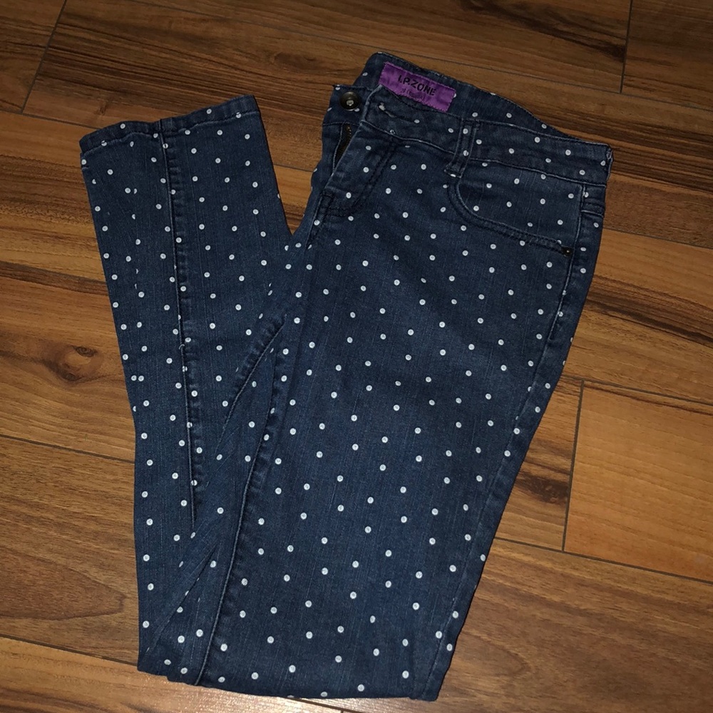 I. P. Zone White Polkadot Skinny Denim Jeans